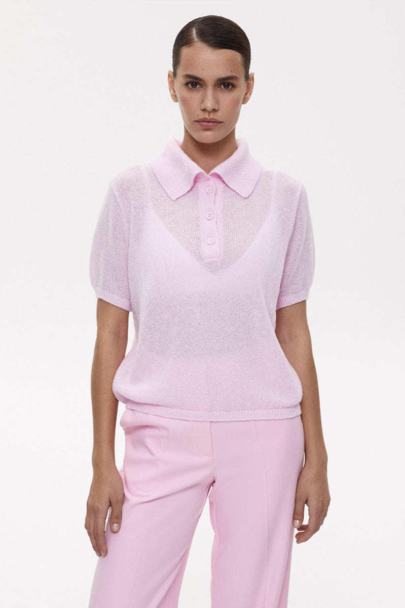 Hollow Polo Neck Knit Sweater