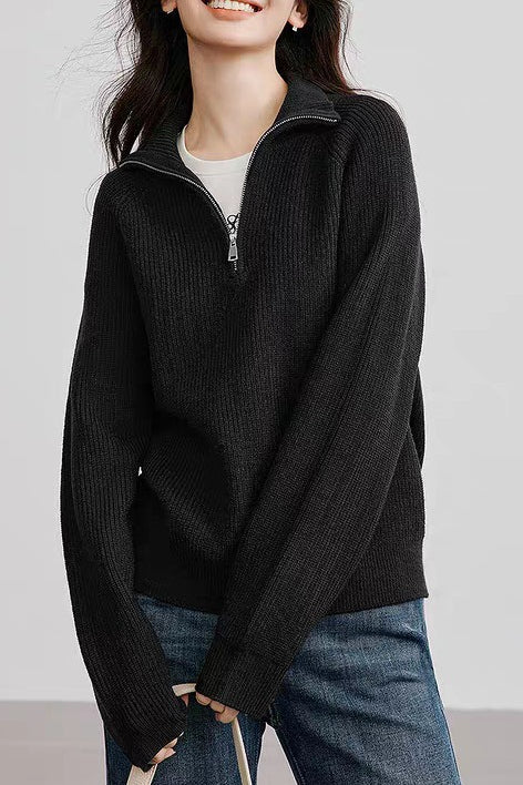 Half Zip Textured Knit Sweater