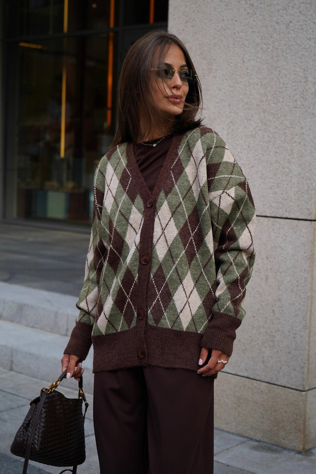 Thick Plaid V-Neck Cozy Knit Cardigan
