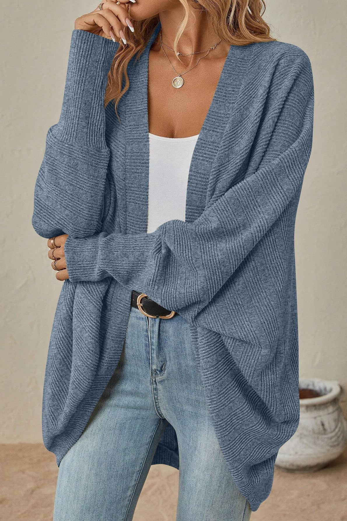 Autumn Winter Plain Midi Knit Cardigan