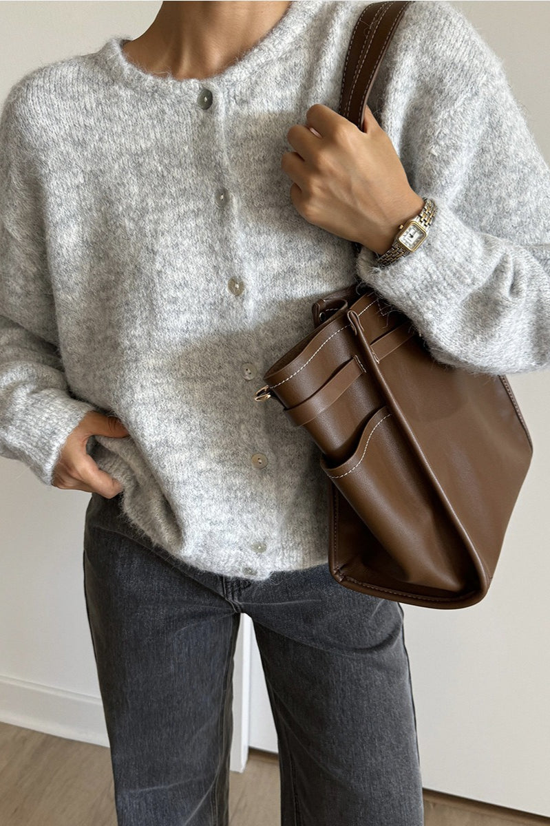 Soft Gray Retro Button Knit Cardigan