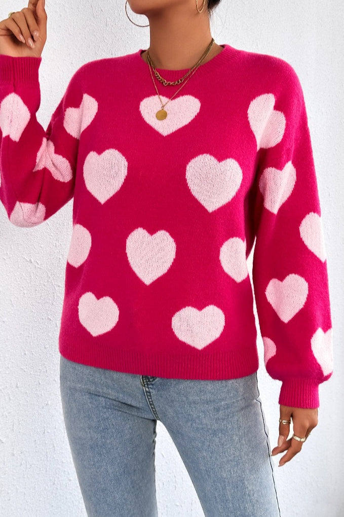 Heart Pattern Crewneck Sweater