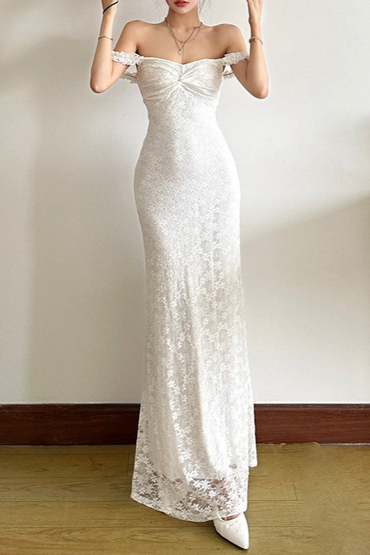 Lace Spaghetti Strap Open Back Maxi Dress