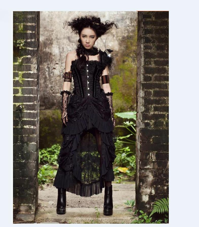 Retro Victorian Lace Up Steam Gothic Long Skirt