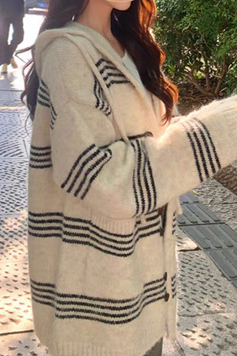 Patchwork Striped Hooded Sweater