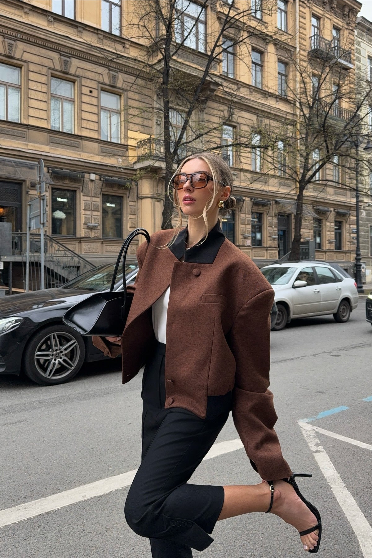 Padded Shoulder Plain Coat
