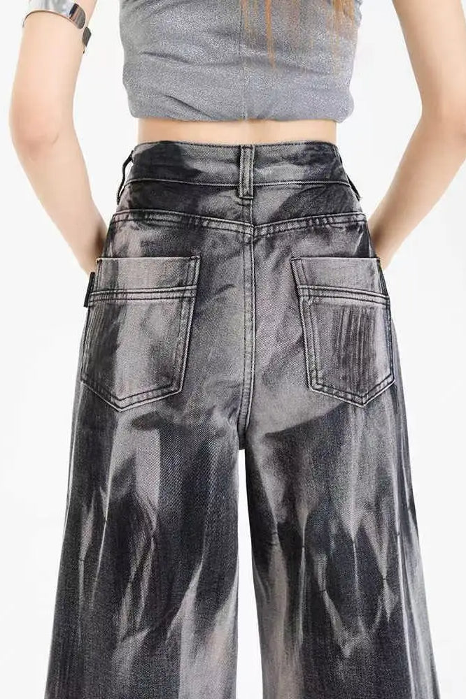 Black Tie-Dye Wide Leg Jean