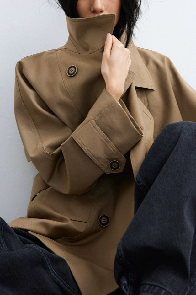 Classic Twill 3D Silhouette Collared Mini Trench Coat