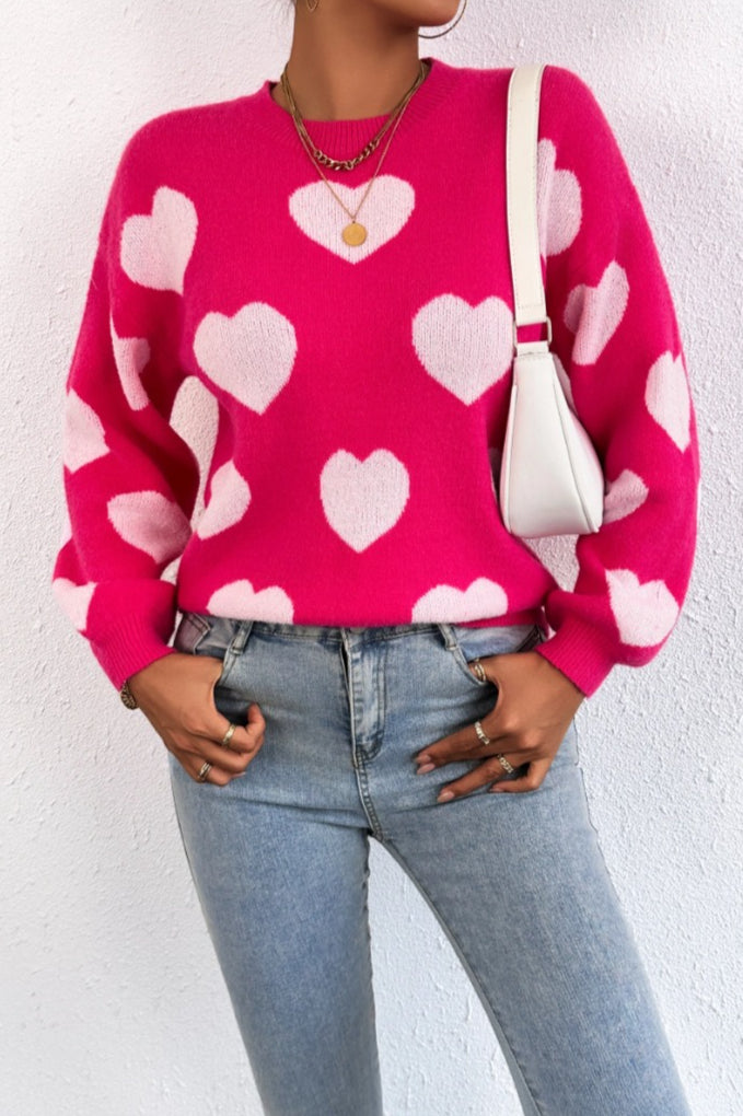Heart Pattern Crewneck Sweater