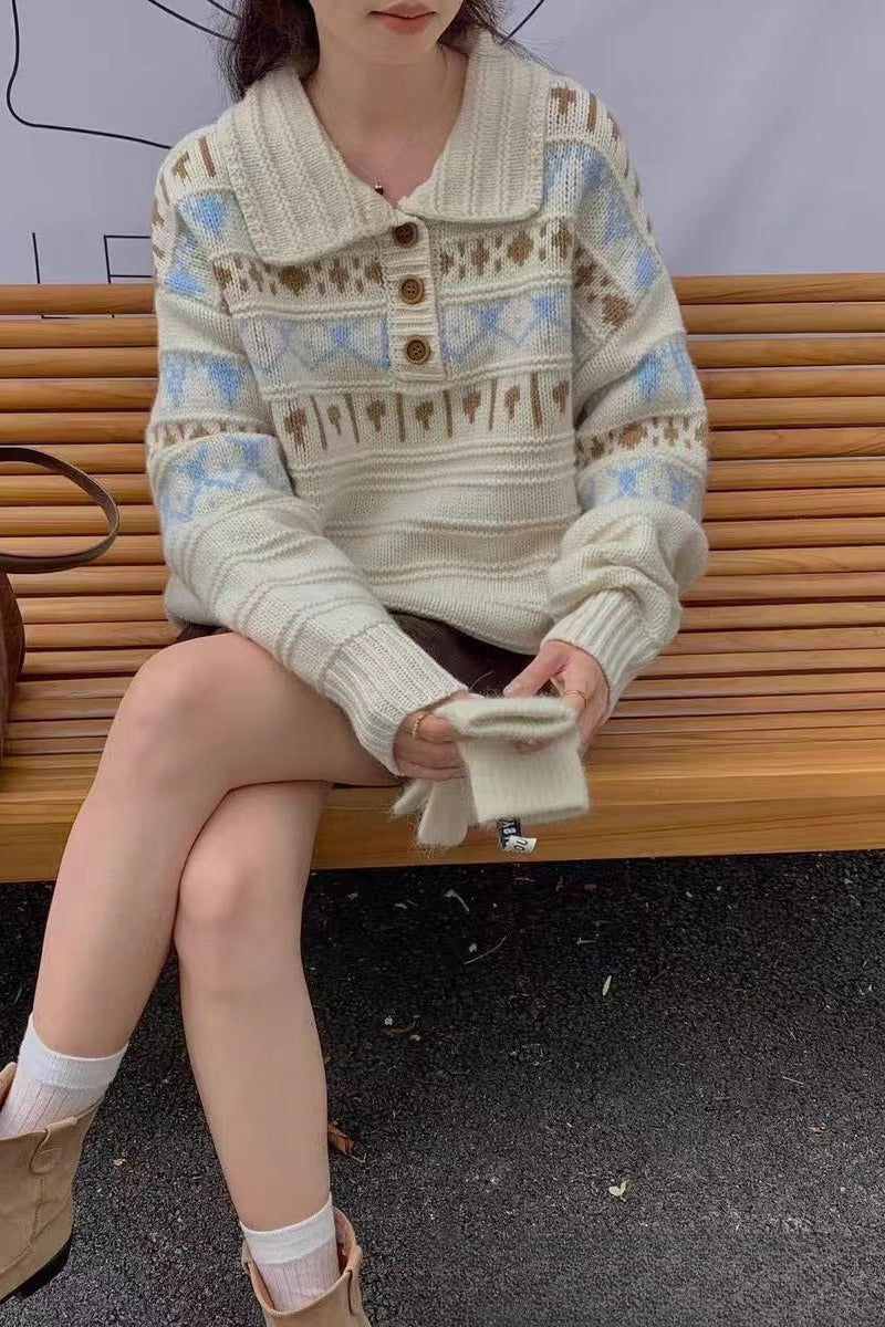 Relaxed Fair Isle Knit Sweater