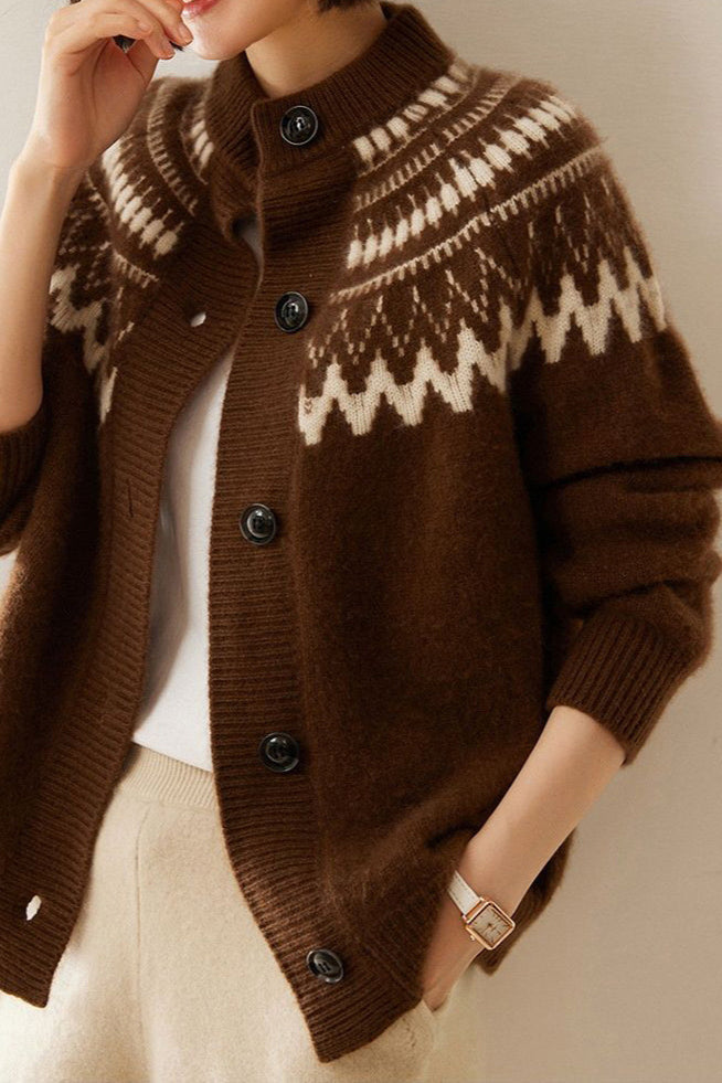 Fair Isle Geometric Colorblock Knit Cardigan