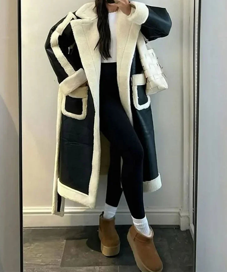 Lambswool Patchwork Leather Coat