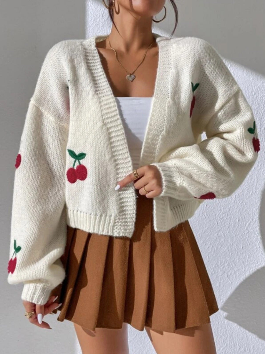Embroidered Open Knit Cardigan