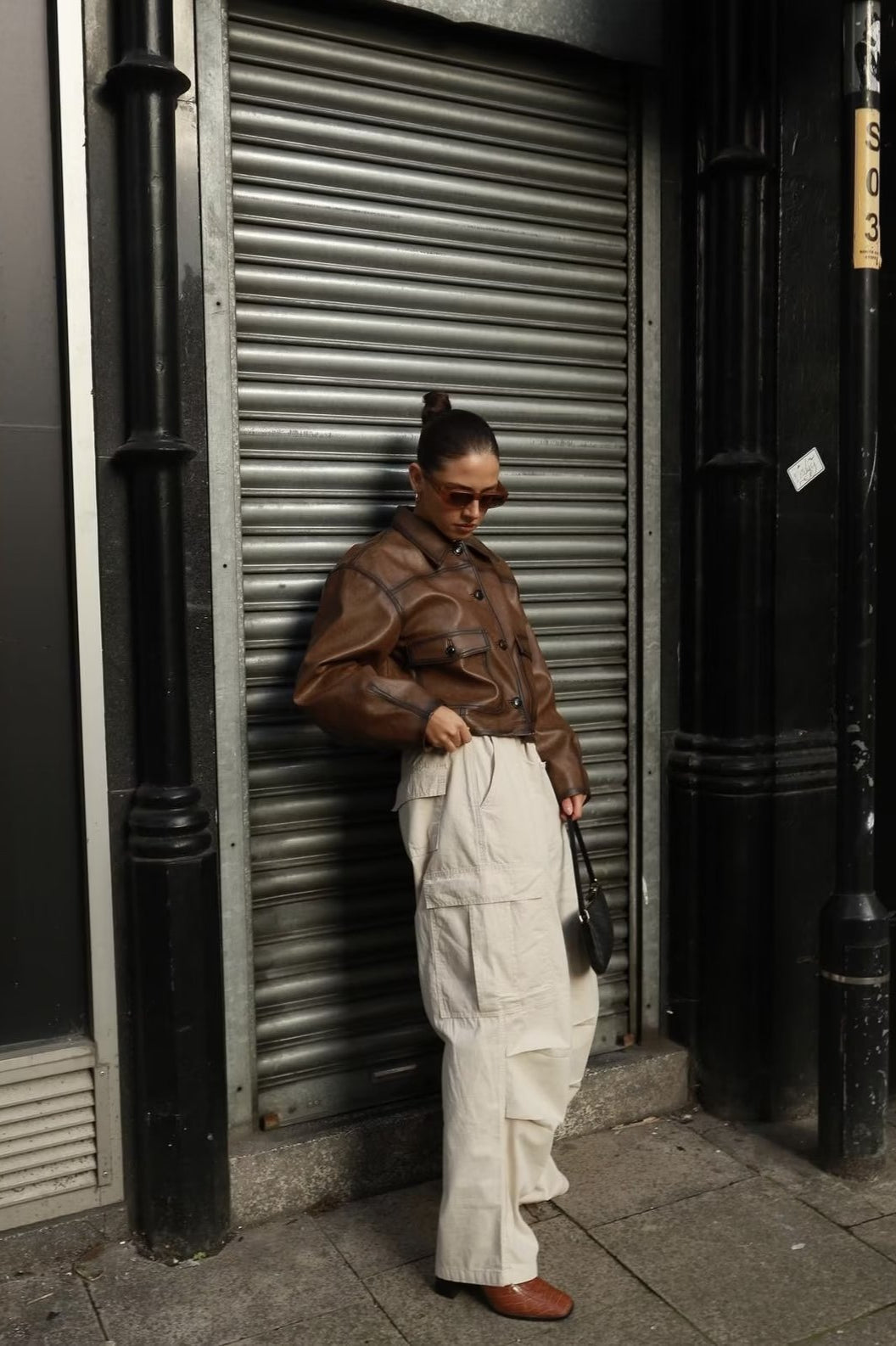 Brown Retro Faux Leather Coat