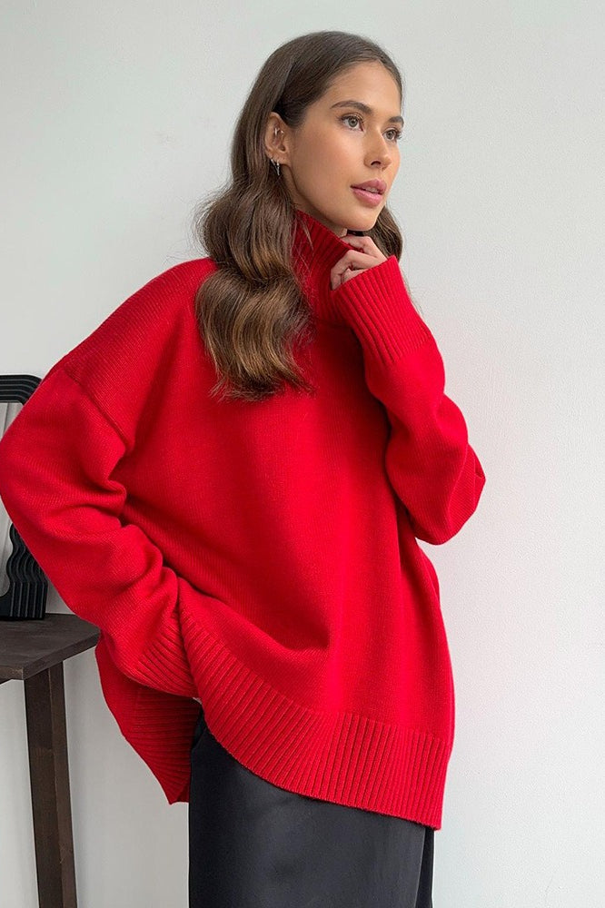 Shaping High Neck Knitted Sweater