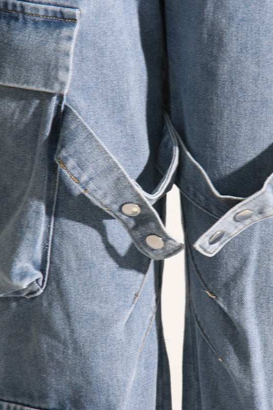 Retro High Waist Pocket Straight Pant