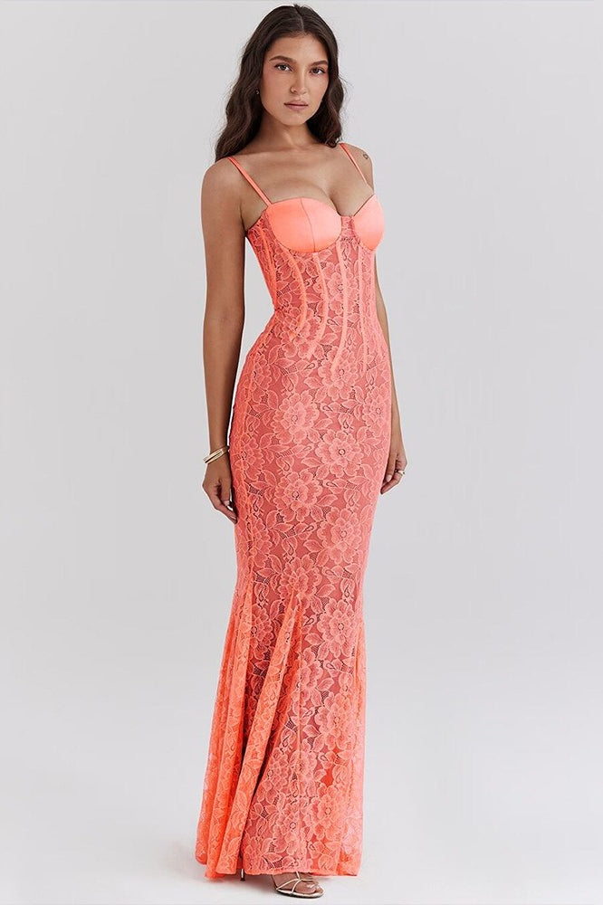 Lace Open Back Spaghetti Strap Maxi Dress