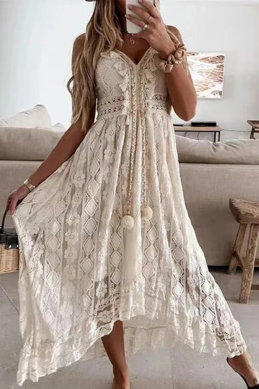 New Lace Sling V Neck Floral Dress