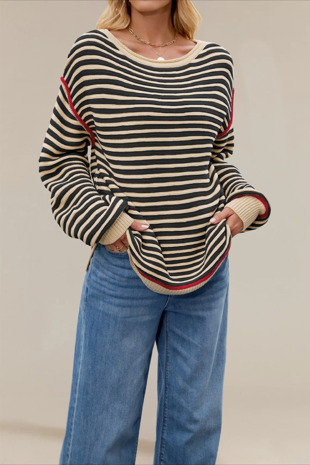 Striped Crew Neck Knitted Sweater