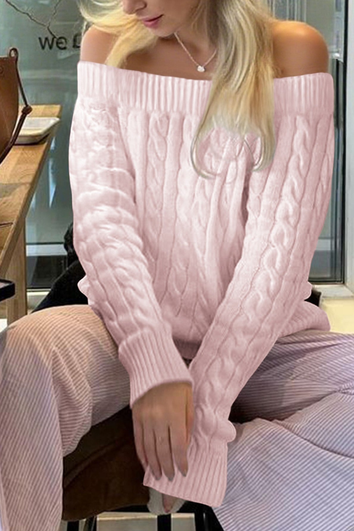 Off Shoulder Minimalist Pullover Sweater