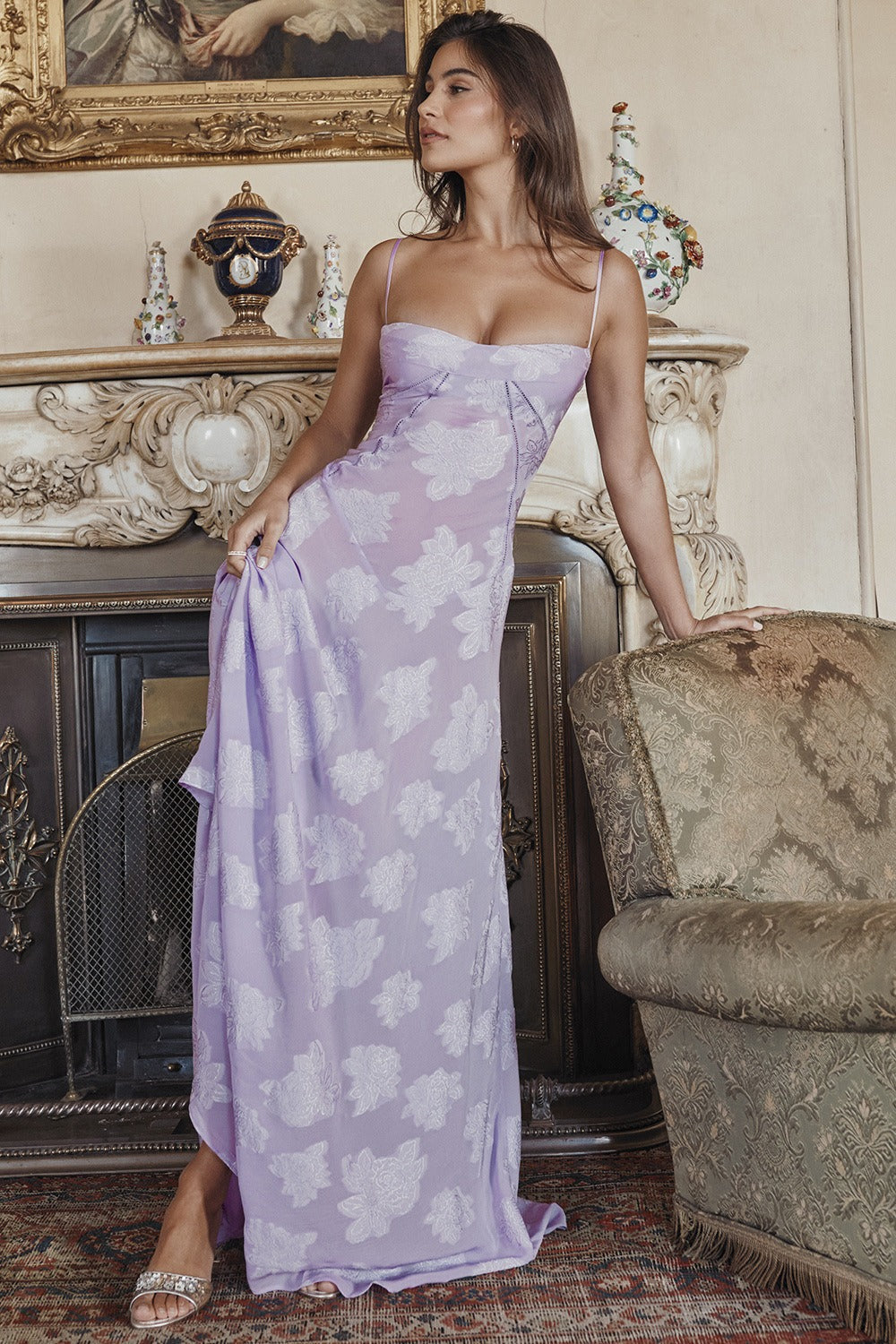 Lace Ribbon Romantic Style Maxi Dress