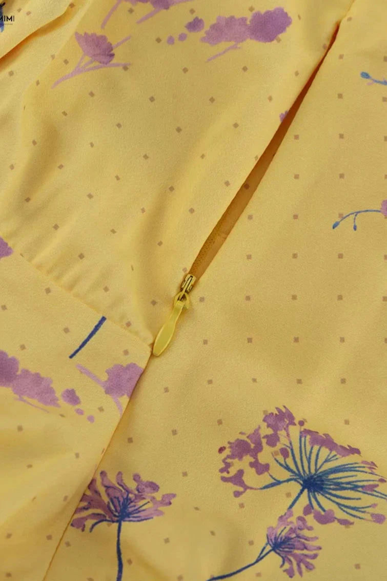 Casual Yellow Print Strap Floral Dress