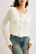 Slim Floral Ruffle Knit Cardigan