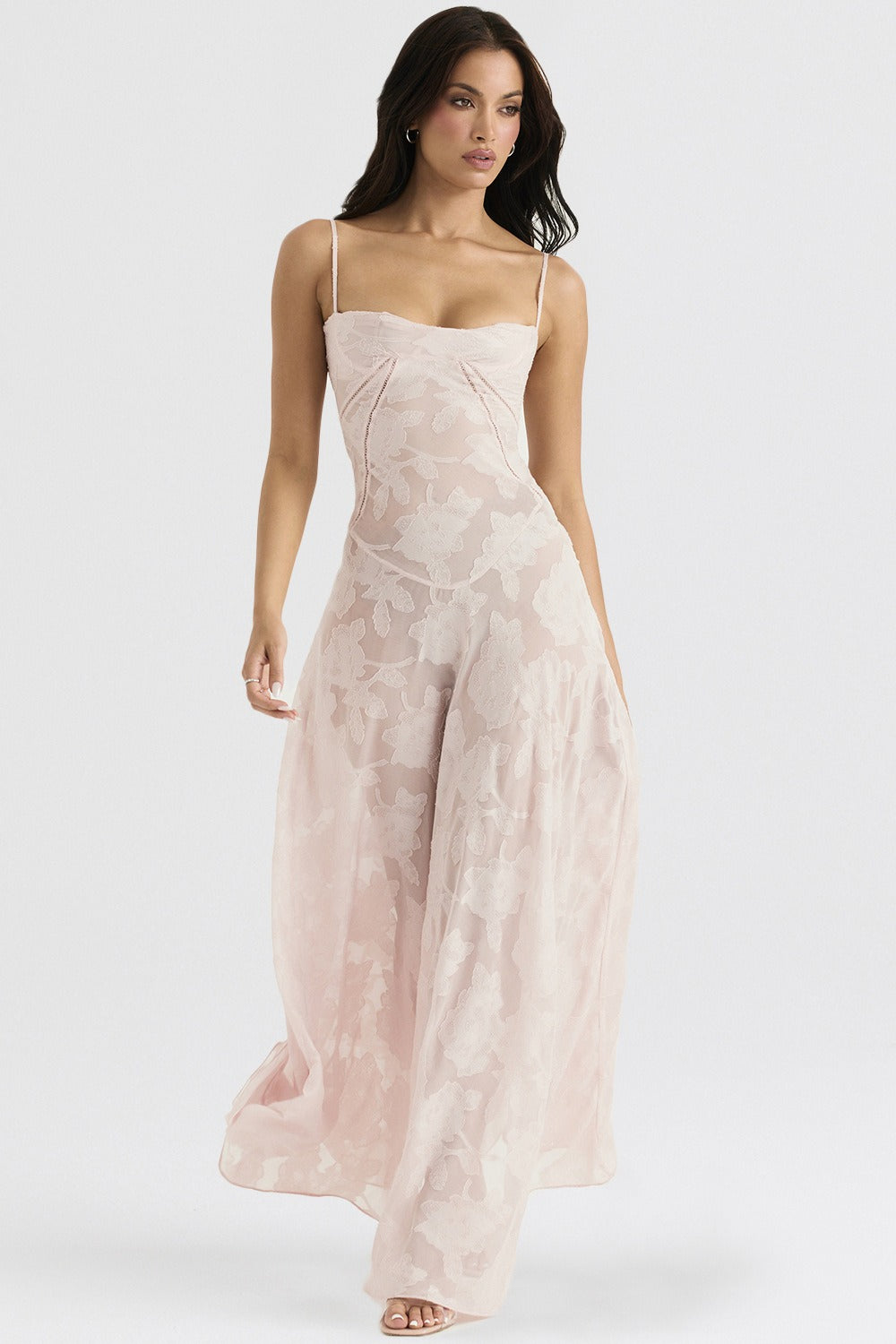 Lace Ribbon Romantic Style Maxi Dress