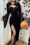 Spiderweb Hooded Flared Gothic Dress