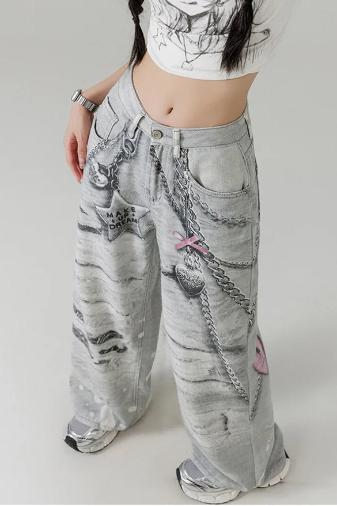 Metal Chain Straight Leg Jean