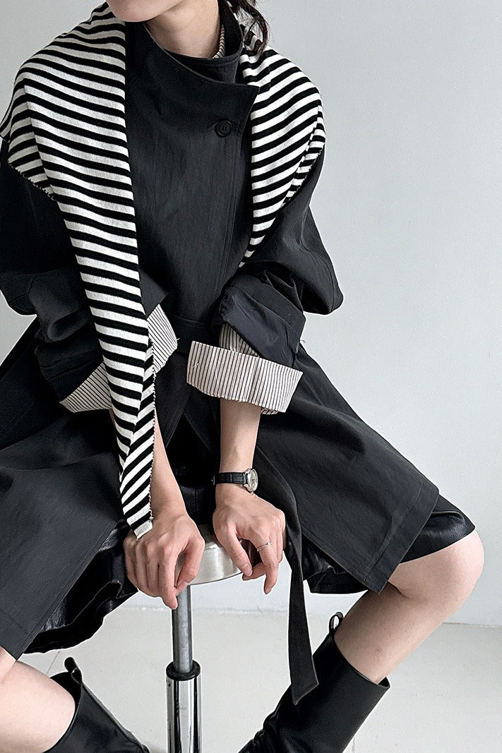 British Style Stand Collar Belted Mid Trench Coat