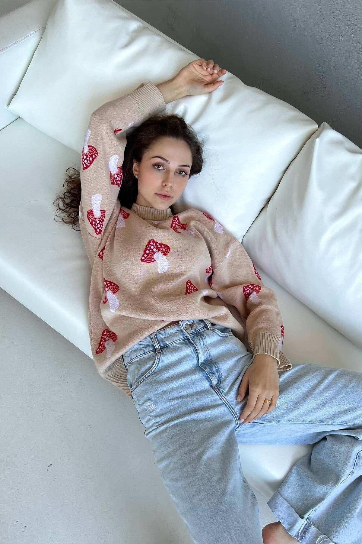 Mushroom Design Knitted Cozy Sweater