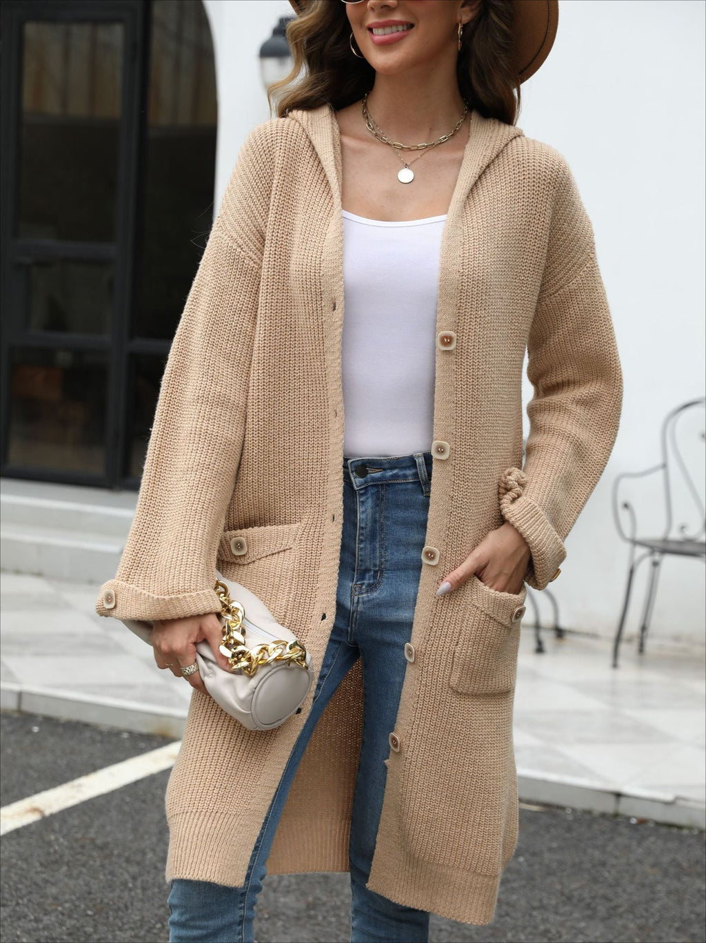V-Neck Relaxed Knit Cardigan