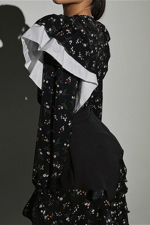 Belted Long Sleeve Casual Floral Dress