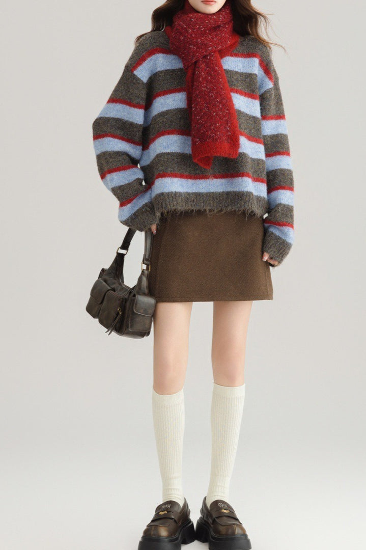 Crew Neck Patchwork Sweater