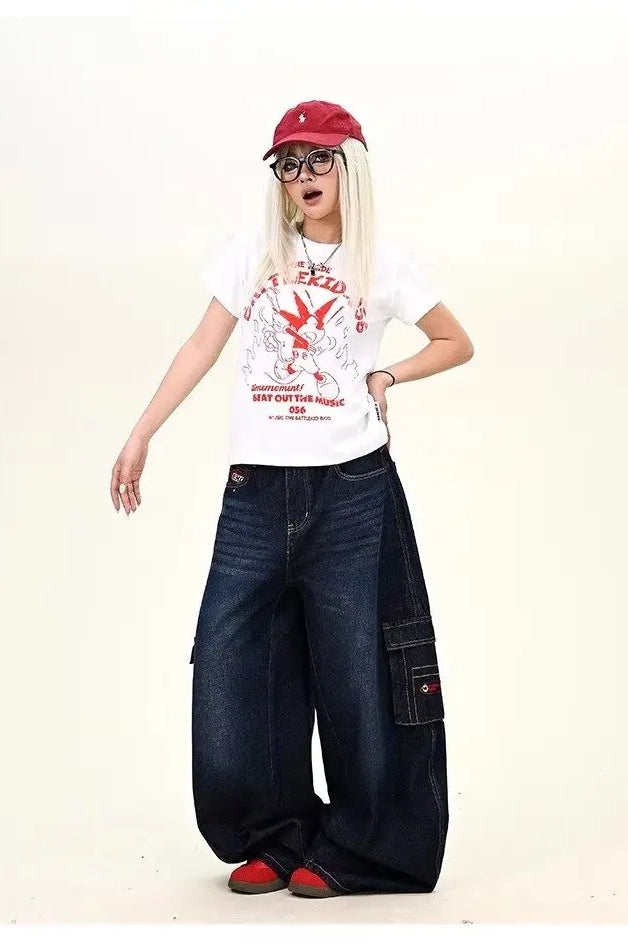 Dark Blue Cargo Wide-Leg Jean