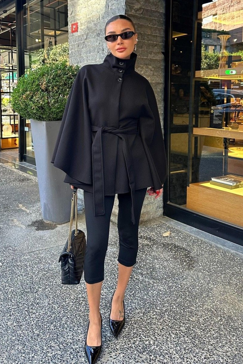 Elegant Stand Collar Belted Premium Coat