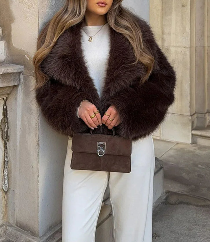Brown Plush Lapel Coat