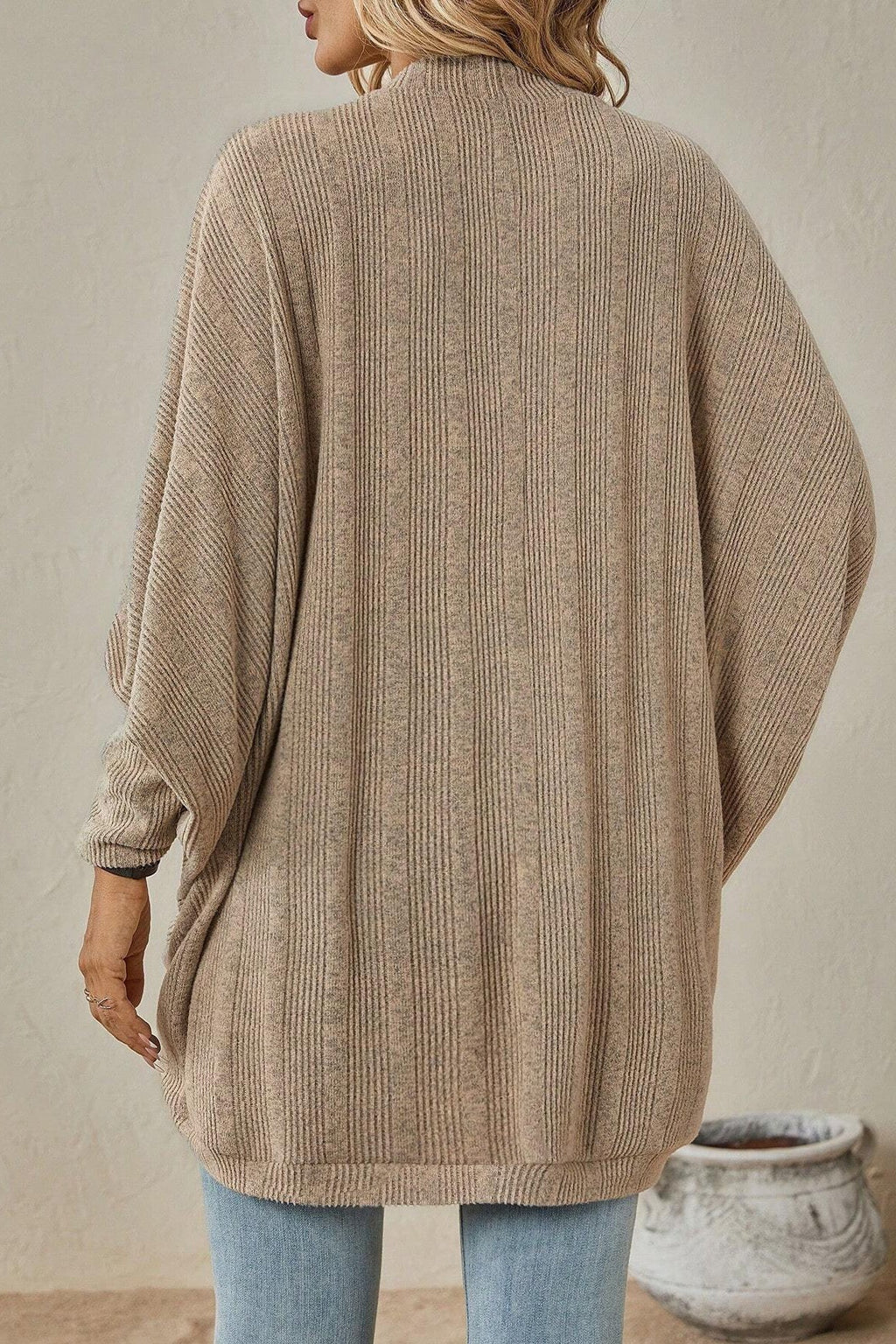 Autumn Winter Plain Midi Knit Cardigan