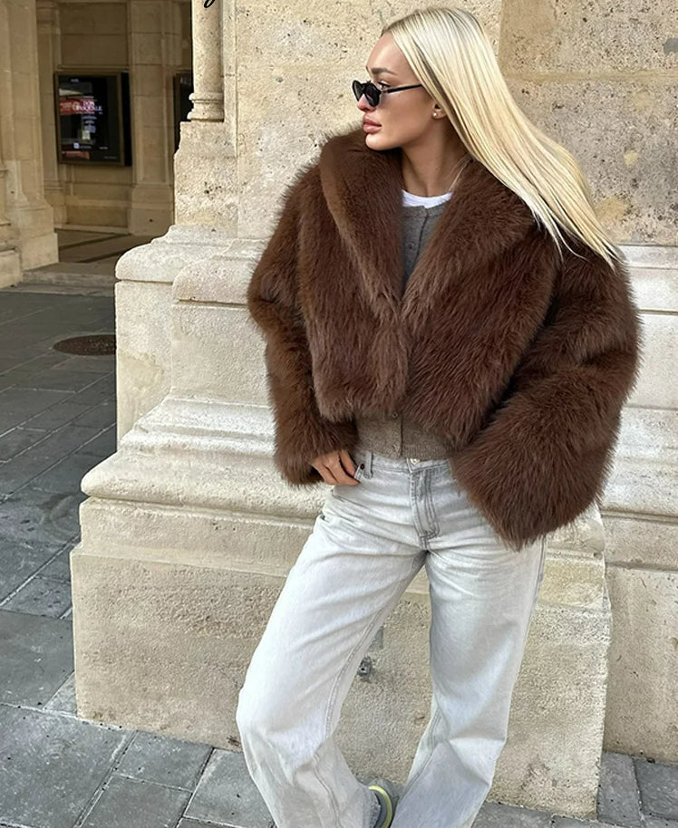 Brown Plush Lapel Coat