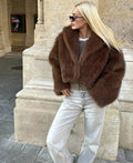 Brown Plush Lapel Coat