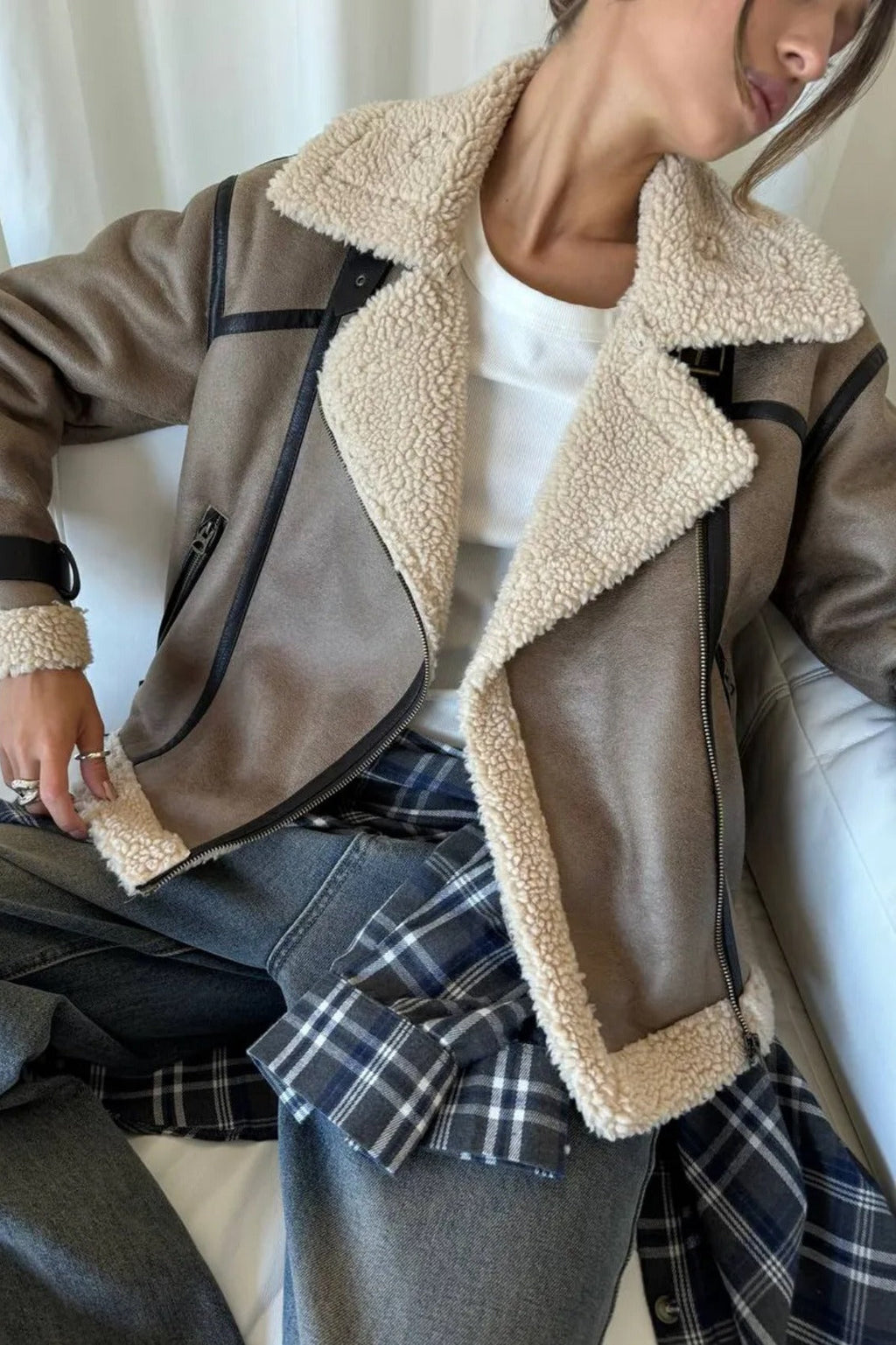 Retro Patchwork Faux Suede Lapel Long Coat
