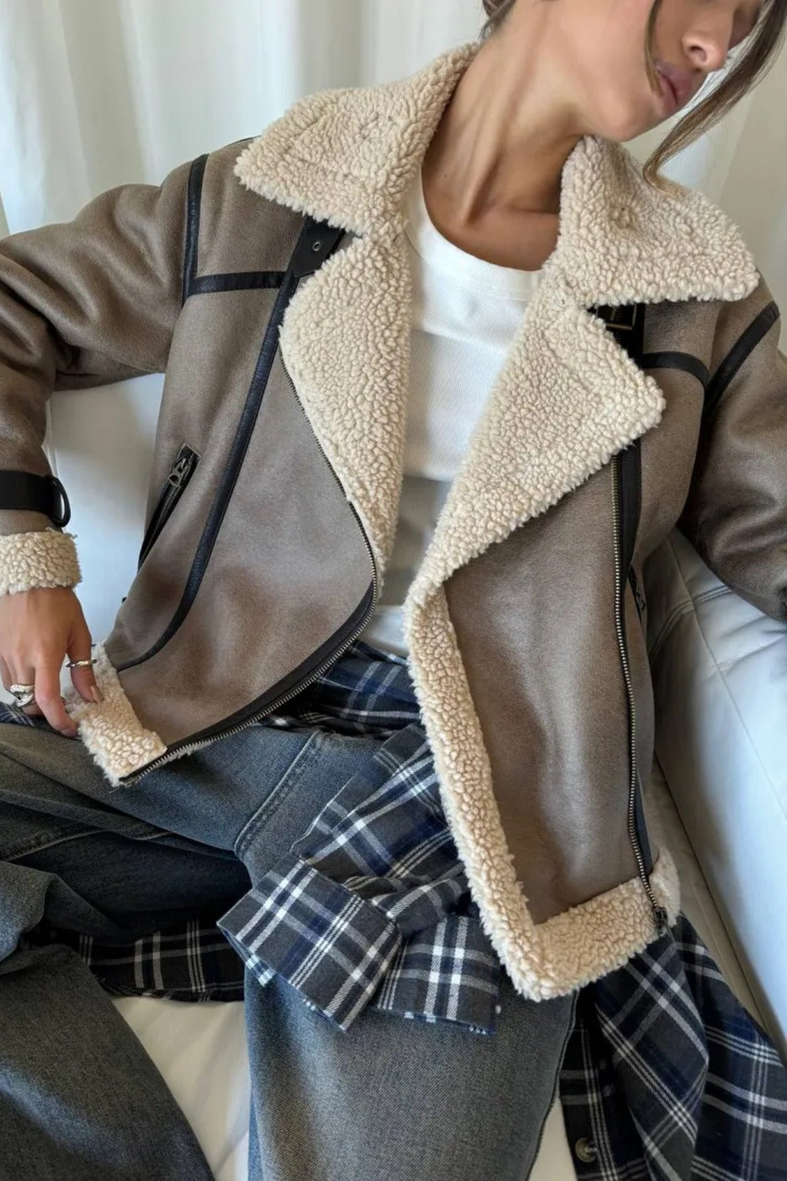 Retro Patchwork Faux Suede Lapel Long Coat