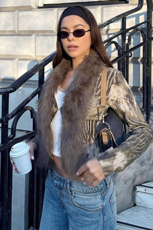 Retro Fuzzy Paneled Casual Knit Cardigan