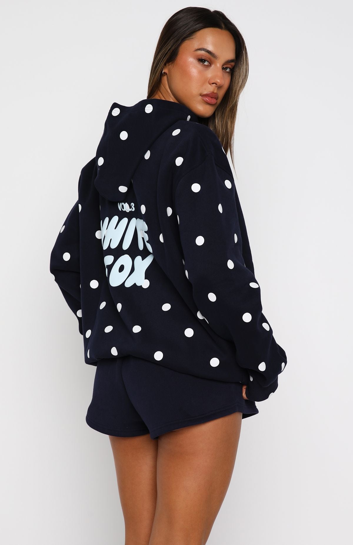 Offstage Printed Oversized Navy Polka Dot Hoodie