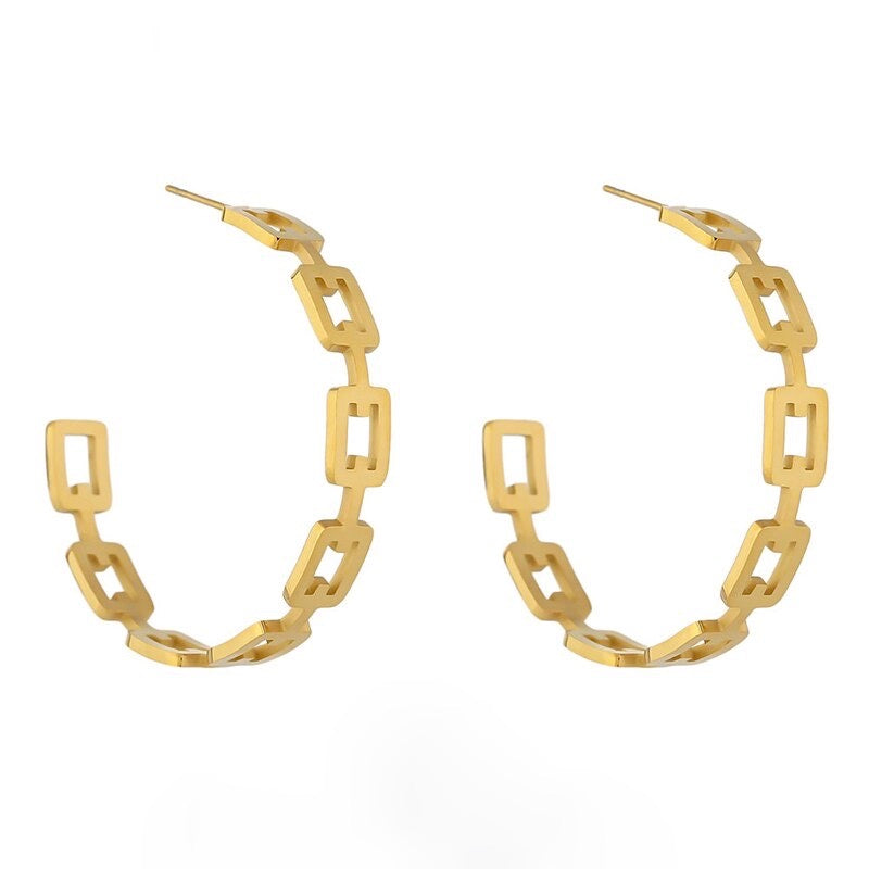 Boxy Chain Hoop Metal Earring