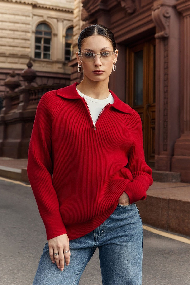 Polo Collar Pullover Knit Sweater