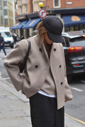 Retro Brown V-Neck Wool Coat
