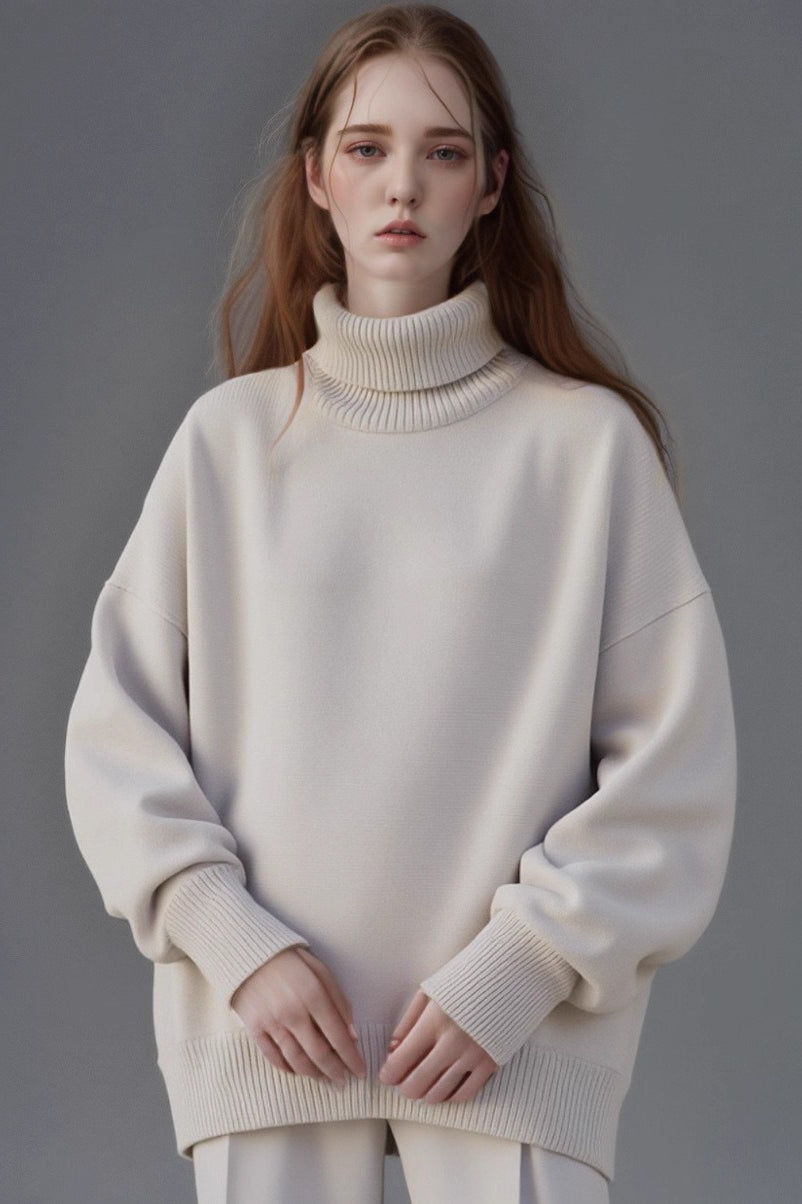Solid High Neck Loose Knit Sweater