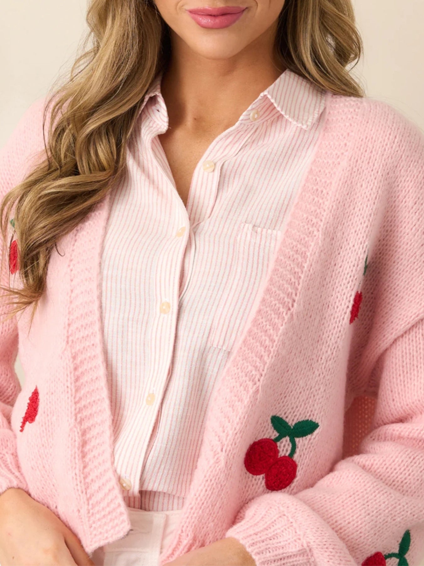 Embroidered Long-Sleeve Knit Cardigan